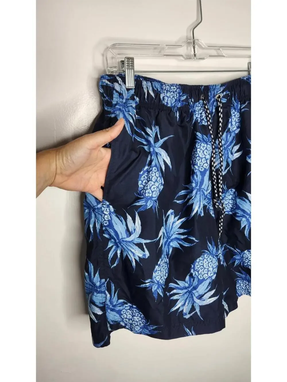 Ocean Pacific OP Swim Trunks Mens Large 36-38 Navy Blue Pineapple Mesh Lined